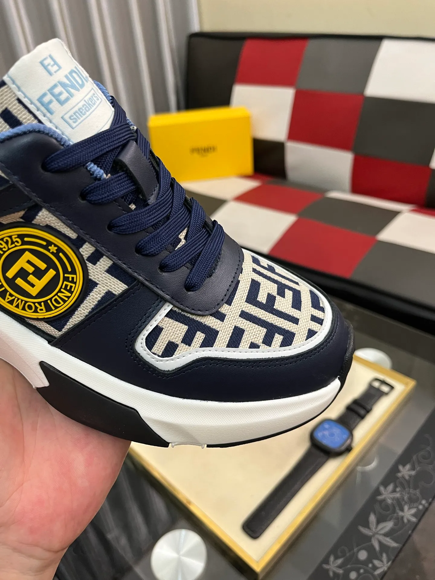 Men's shoes 💰458⌚️⌚️【FENDI】original quality.~ Unique modern style sneakers. 🏃A must-have casual shoe for trendy men😍😍 Original brand imported from Italy, imported original leather, sheep lining (refuses to discolor and grind feet) Sole: Original sole provided by the original factory, French lazy style design ⚠️Fit to the feet, original quality, super comfortable original sole. Just like shooting the real thing 🎬The real thing is better Code number: 38-444️⃣Colors available